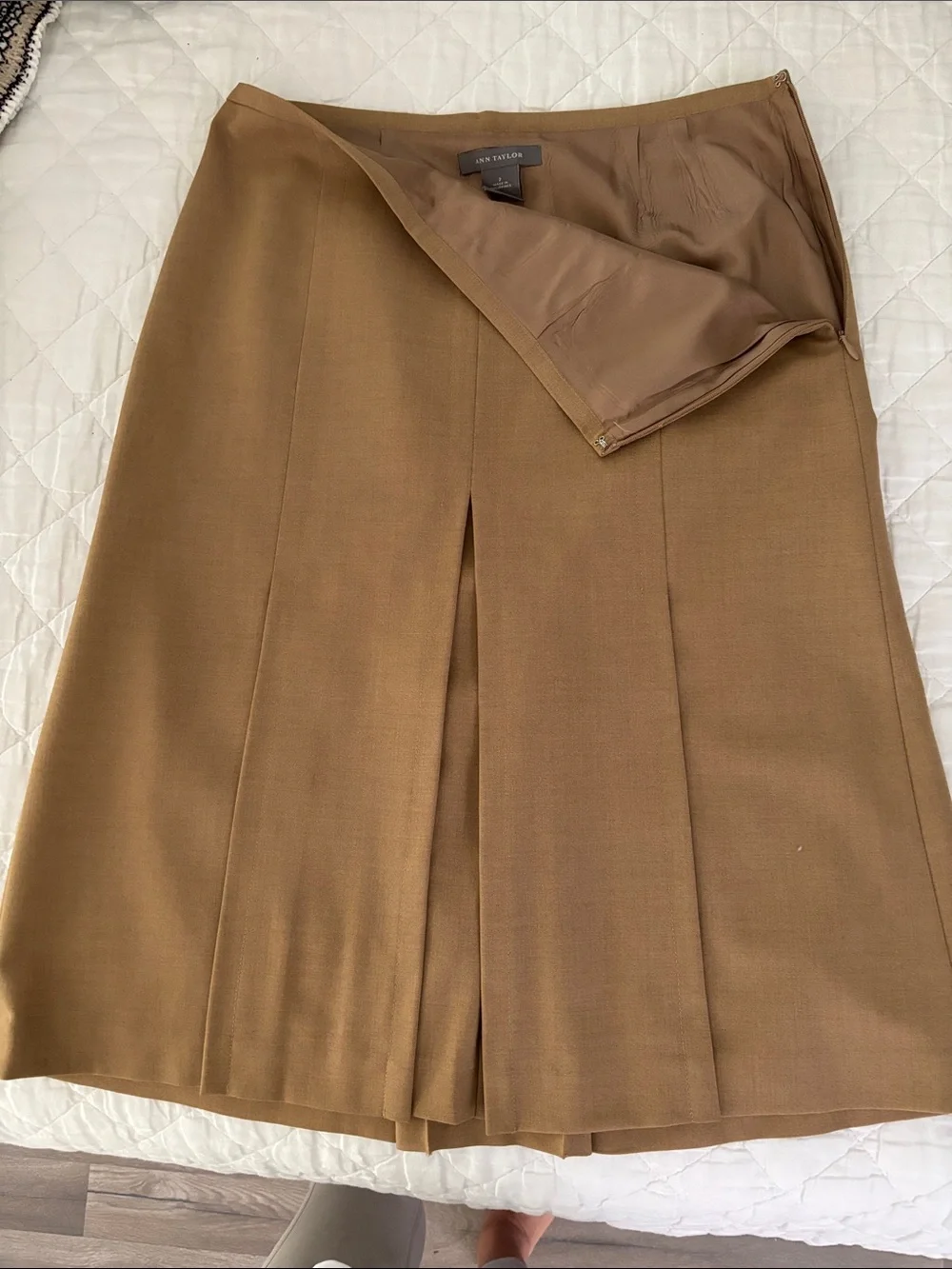 Classic Camel A-Line Midi Skirt